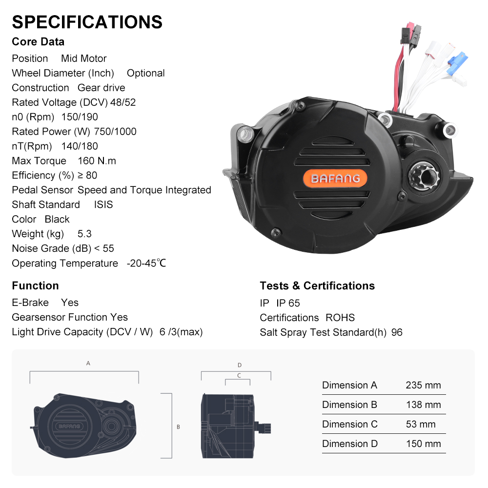 Bafang M620 G510 48V 52V 1000W - Mid Drive Motor Kit 52V 1000W recension och pris